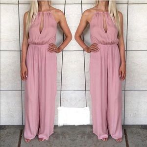 Halter top key hole neckline jumpsuit